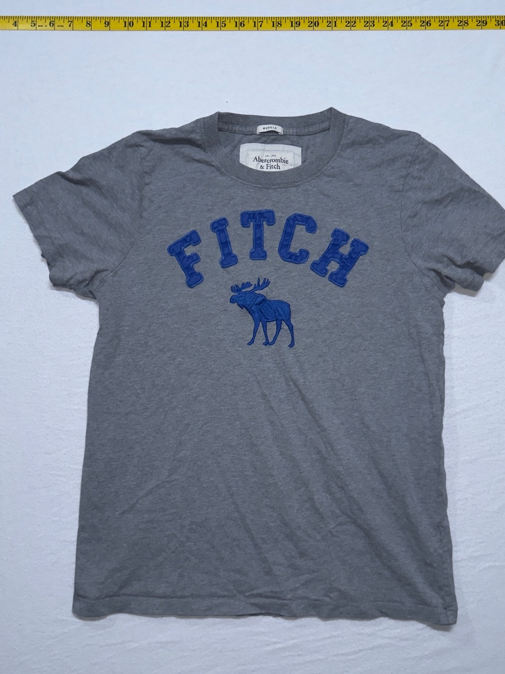 Y2K Abercrombie & Fitch Grey Tee with Blue Fitch Logo 2000s